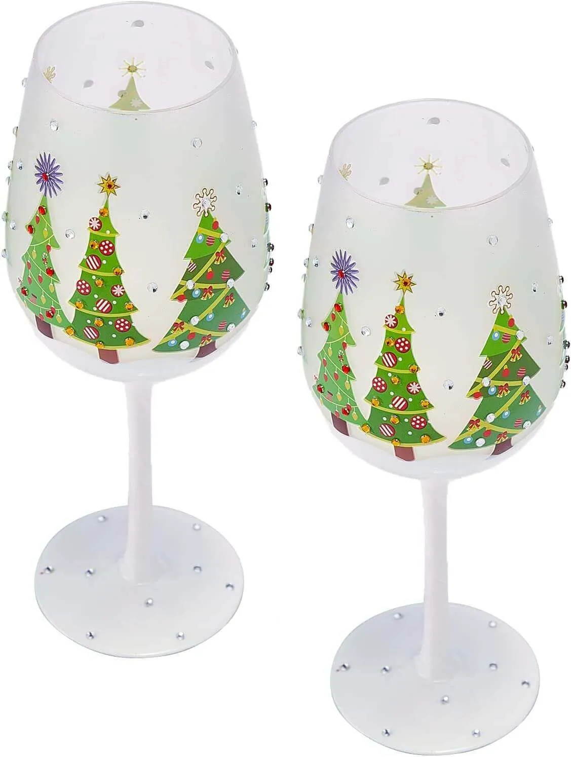 Stemmed Wine Glasses, Christmas Tree Design, Set of 2 - 14 oz.