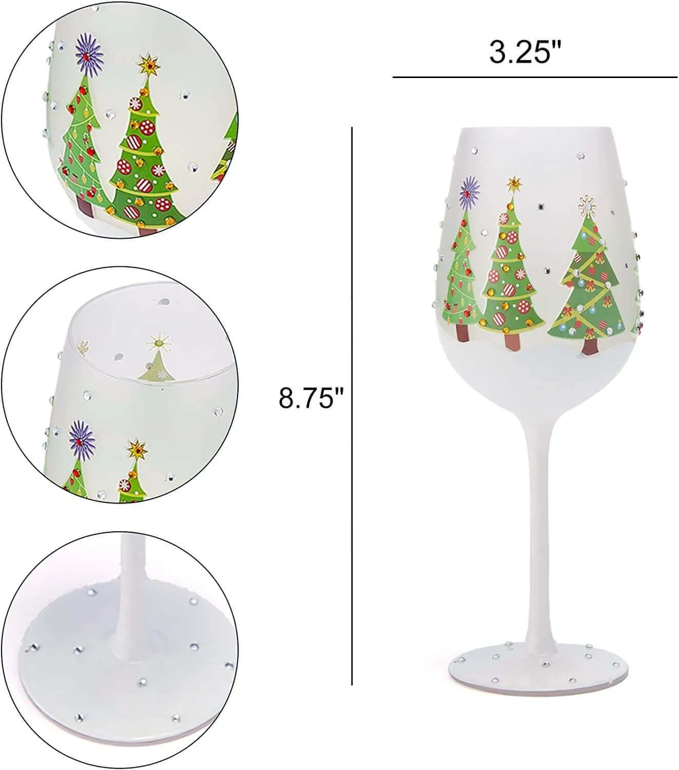 Stemmed Wine Glasses, Christmas Tree Design, Set of 2 - 14 oz.