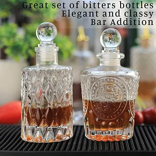 SuproBarware Bitters Bottle Set of 2，Glass Dasher Bottle, Decorative Bottle for Cocktail with Gold Dash Top