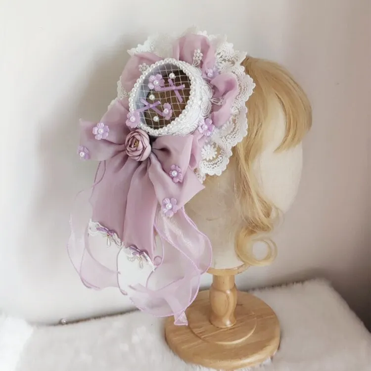 Sweet Mini Net Top Hat Lolita Fascinator Hair Clip with Bow