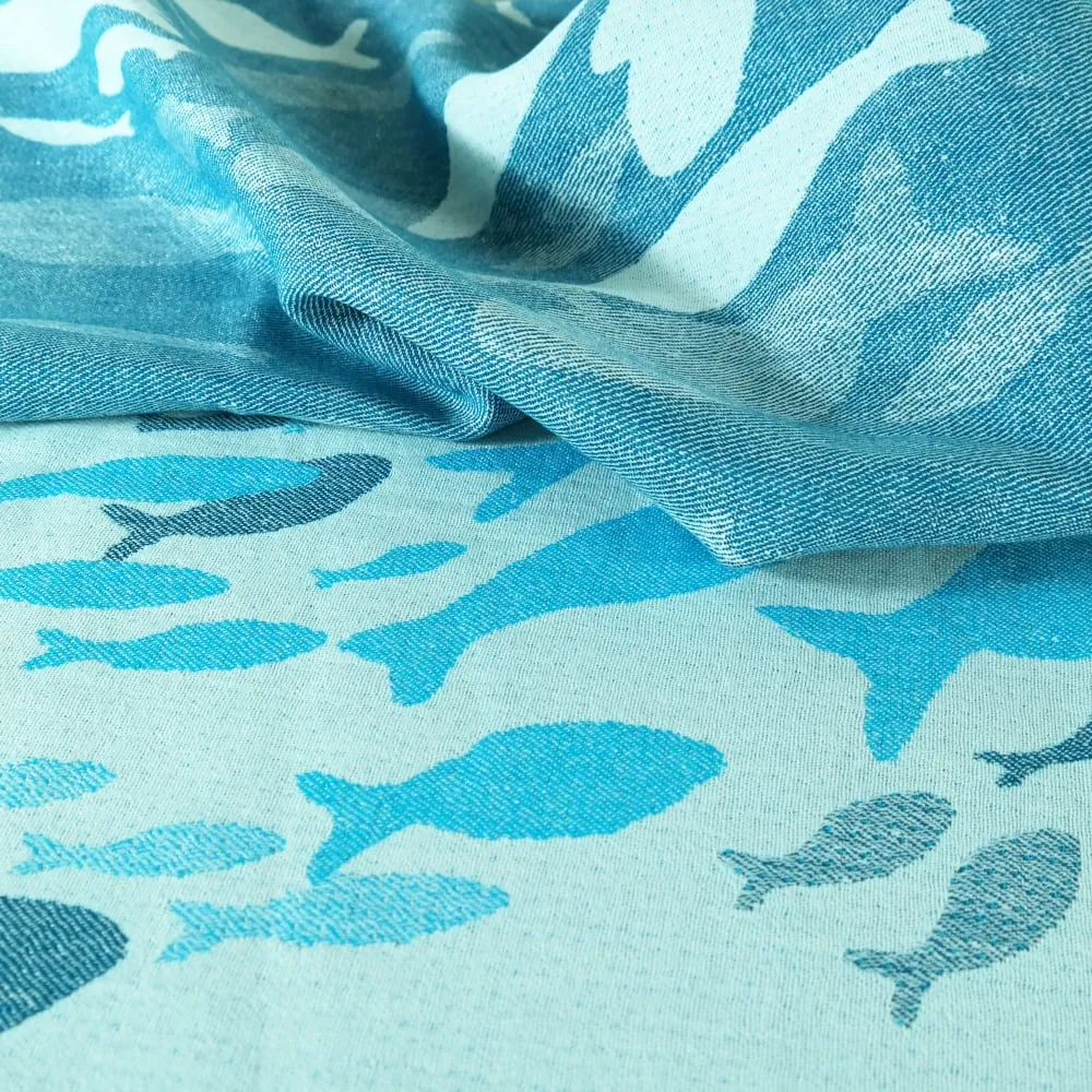 Swirling Fishes Blue Half linen Blanket by Didymos