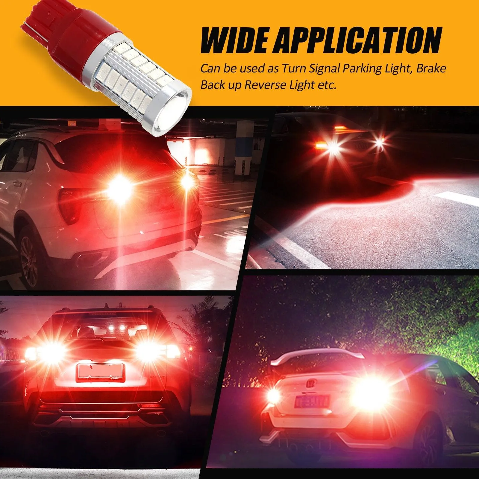 T20 7443 7440 LED Brake/Tail Light 20W 4000LM Red 33LED Series | 2 Bulbs