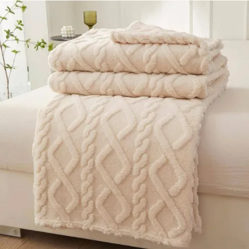 Taffeta fleece blanket super soft ivory color.