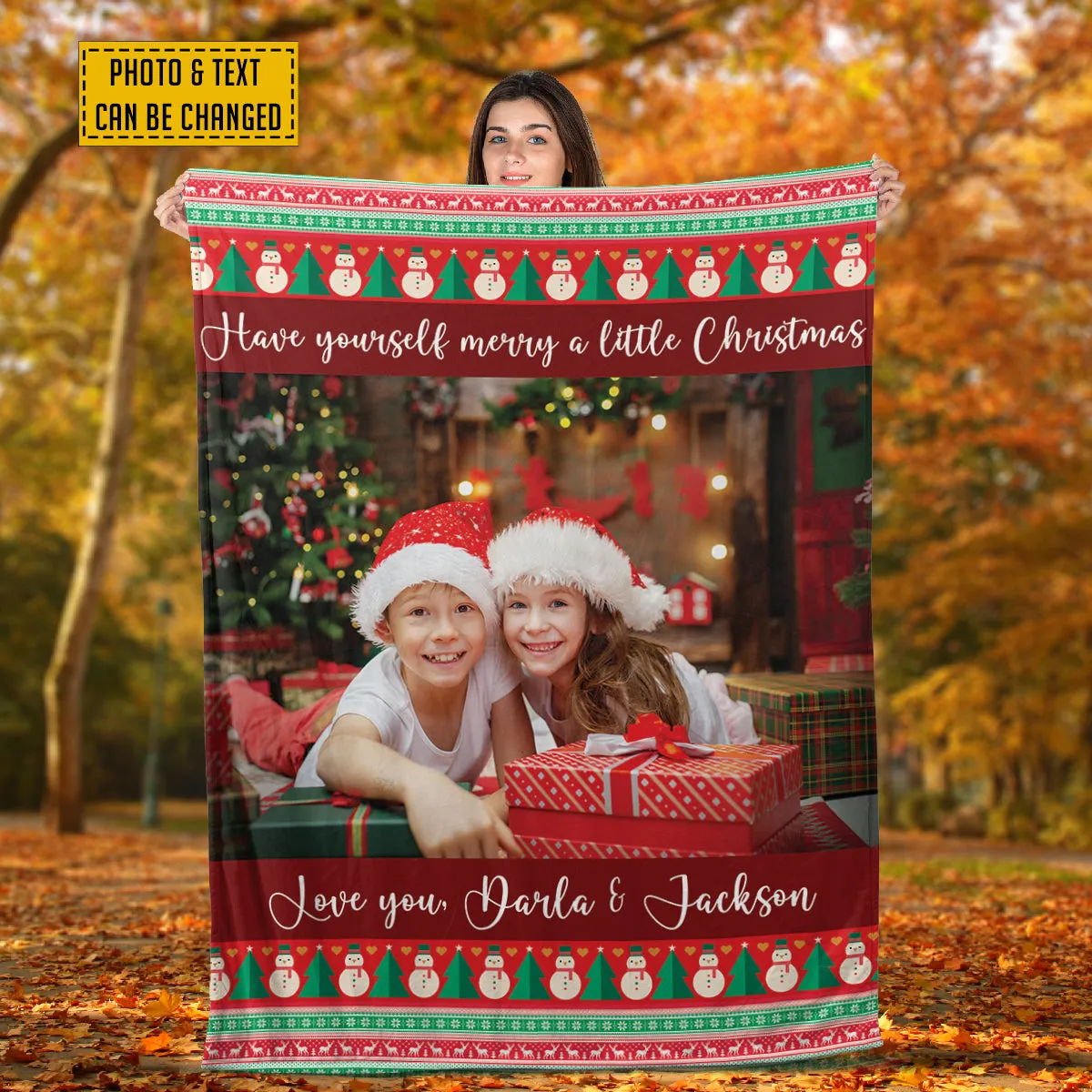 Teesdily | Christmas Picture Blanket Personalized Photo Snowman Xmas Sherpa Blanket Have Yourself Merry A Little Christmas Throw Keepsake Xmas Gifts