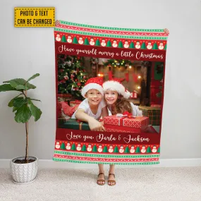 Teesdily | Christmas Picture Blanket Personalized Photo Snowman Xmas Sherpa Blanket Have Yourself Merry A Little Christmas Throw Keepsake Xmas Gifts