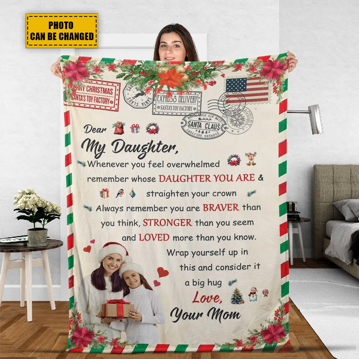 Teesdily | Dear Daughter Christmas Letter Fleece Blanket From Mom Remember Whose Daughter You Are Christmas Throw Blanket Daughter Cute Xmas Gift Idea