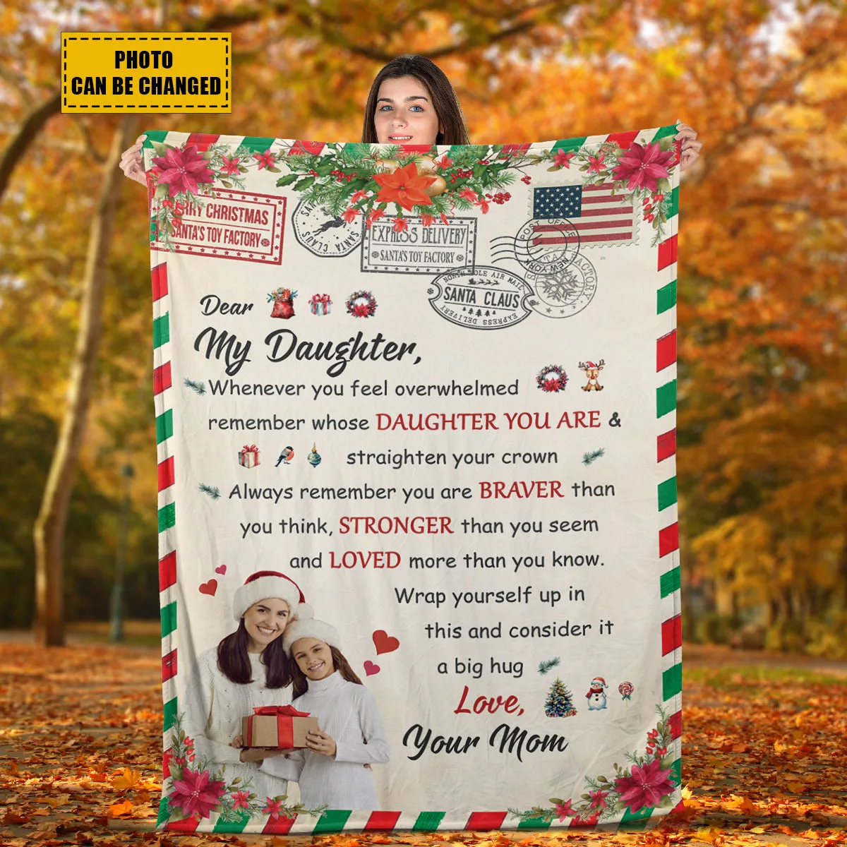 Teesdily | Dear Daughter Christmas Letter Fleece Blanket From Mom Remember Whose Daughter You Are Christmas Throw Blanket Daughter Cute Xmas Gift Idea