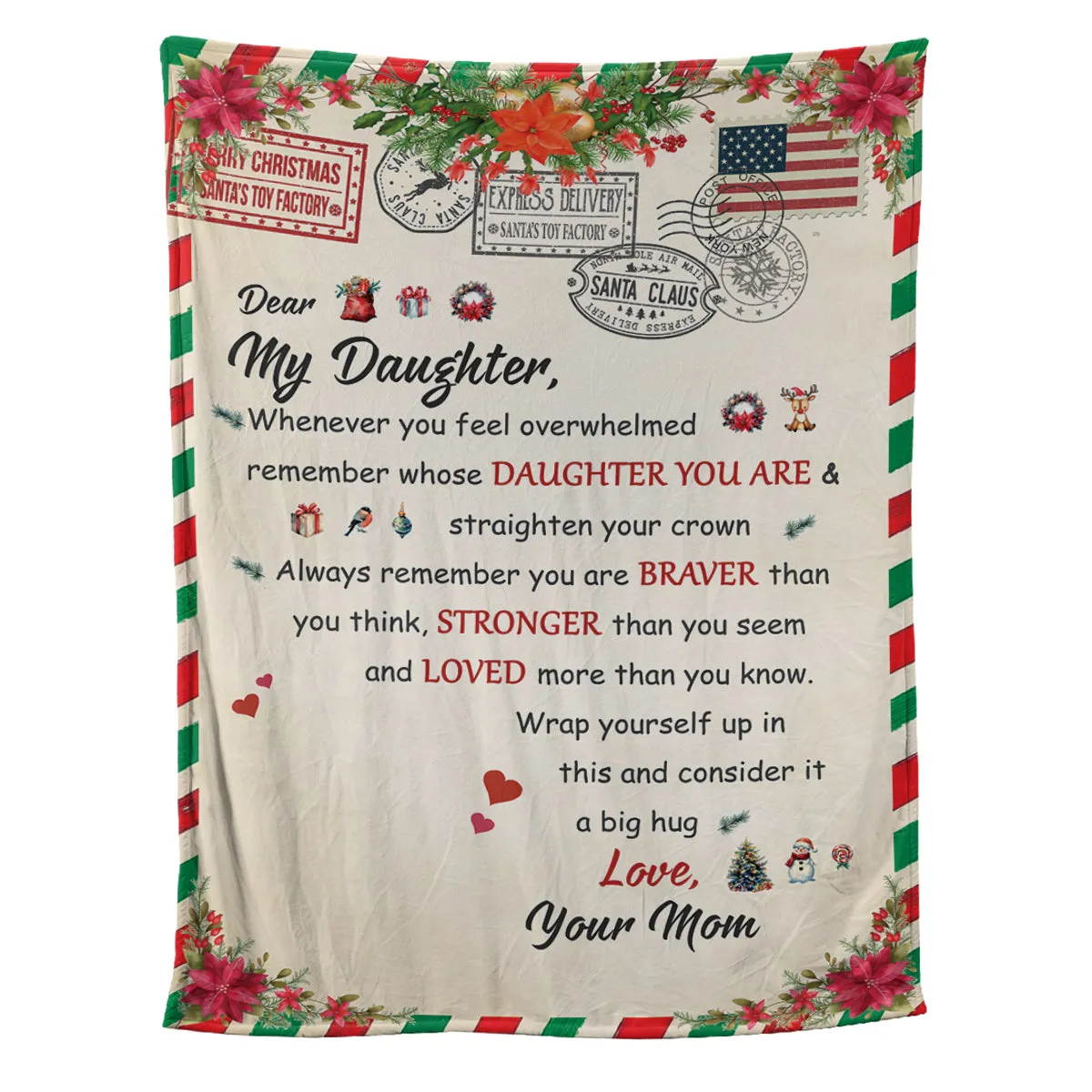 Teesdily | Dear Daughter Christmas Letter Fleece Blanket From Mom Remember Whose Daughter You Are Christmas Throw Blanket Daughter Cute Xmas Gift Idea