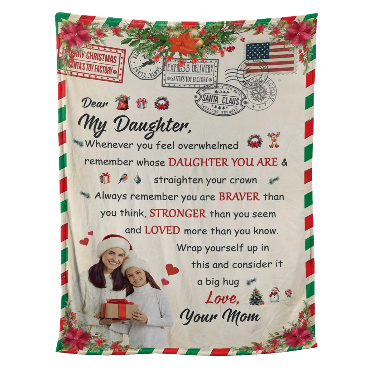 Teesdily | Dear Daughter Christmas Letter Fleece Blanket From Mom Remember Whose Daughter You Are Christmas Throw Blanket Daughter Cute Xmas Gift Idea