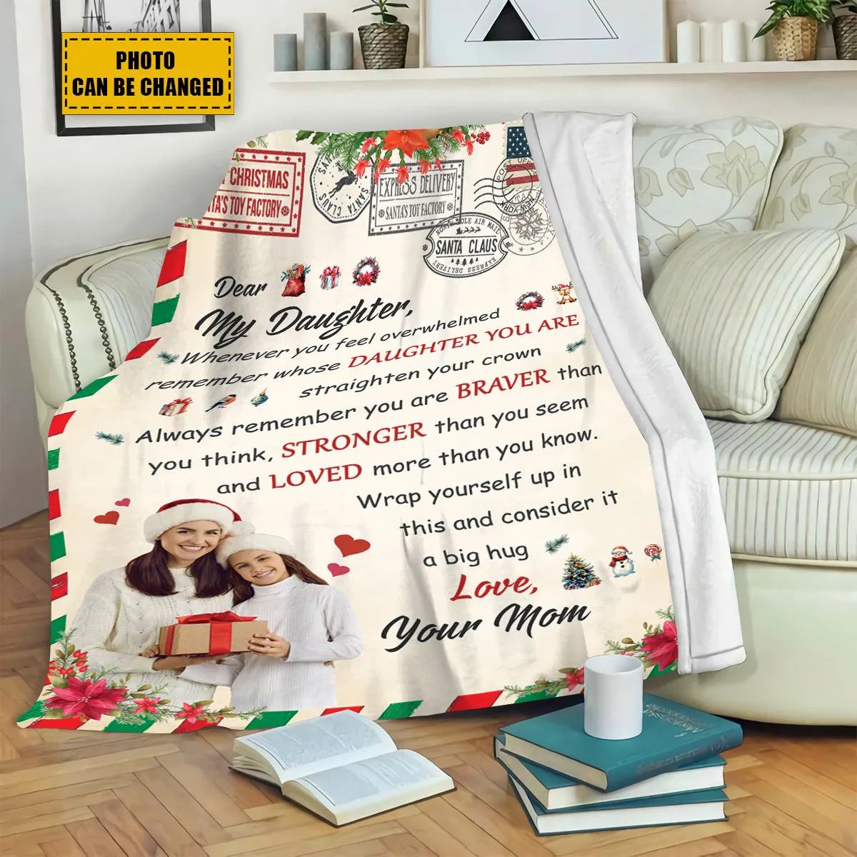 Teesdily | Dear Daughter Christmas Letter Fleece Blanket From Mom Remember Whose Daughter You Are Christmas Throw Blanket Daughter Cute Xmas Gift Idea