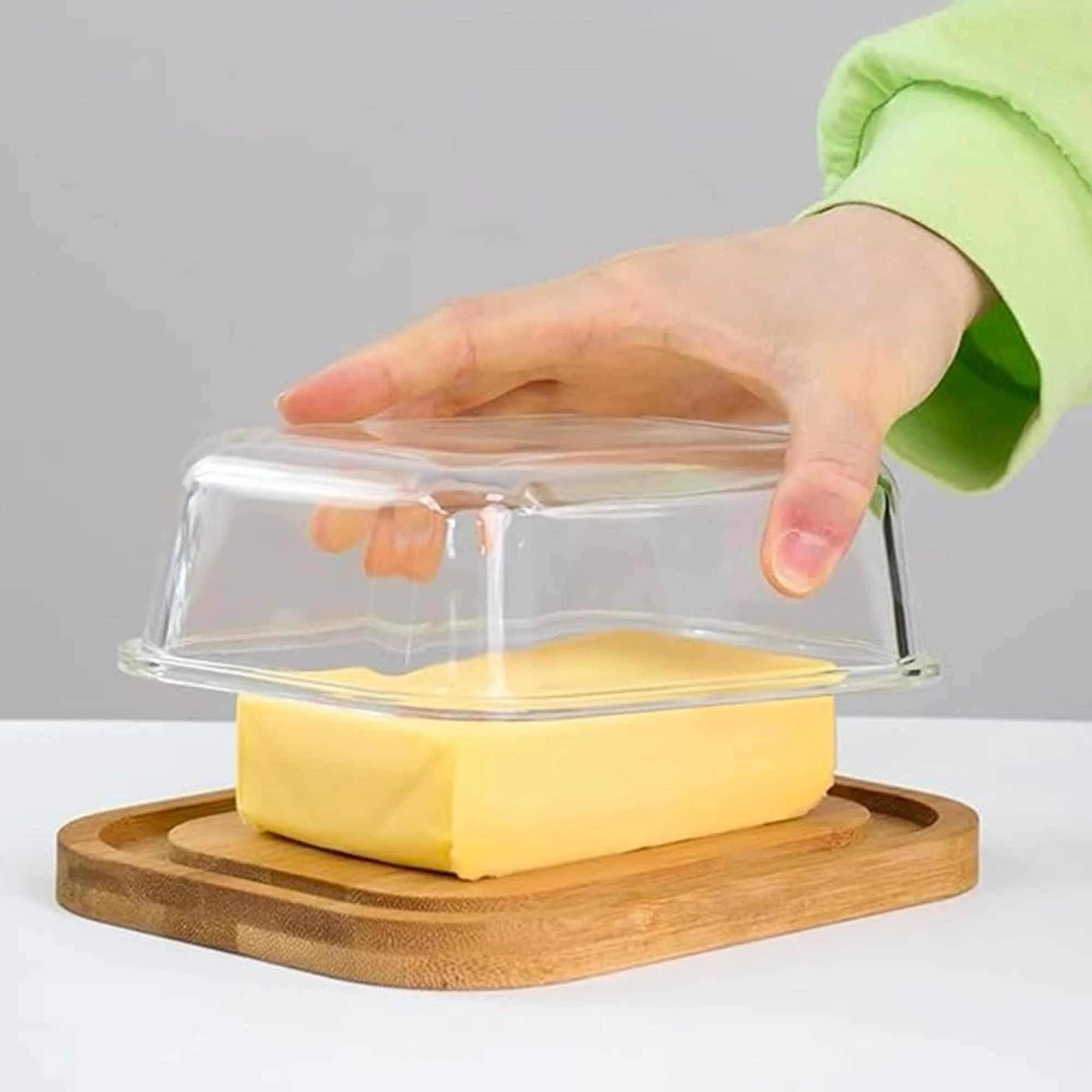 The Better Home Butter Dish with Bamboo Lid Stick Butter Holder|Borosilicate Glass Container for Storage Butter| GlassButter Tray Container |Butter Dishes Tray