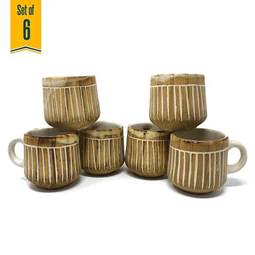 The Earth Store Ceramic Handcrafted Microwave Safe Blaze Tea Cup/Coffee Cup Set Ideal Best Gift for Friends, Family, Home, Office use, Kitchen Cup (Set of 6, 220 ML)