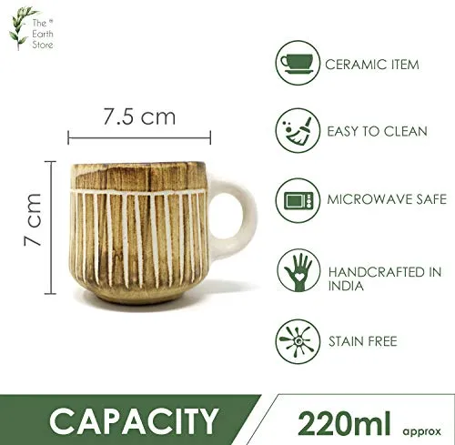 The Earth Store Ceramic Handcrafted Microwave Safe Blaze Tea Cup/Coffee Cup Set Ideal Best Gift for Friends, Family, Home, Office use, Kitchen Cup (Set of 6, 220 ML)