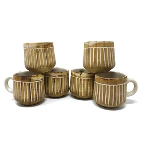 The Earth Store Ceramic Handcrafted Microwave Safe Blaze Tea Cup/Coffee Cup Set Ideal Best Gift for Friends, Family, Home, Office use, Kitchen Cup (Set of 6, 220 ML)