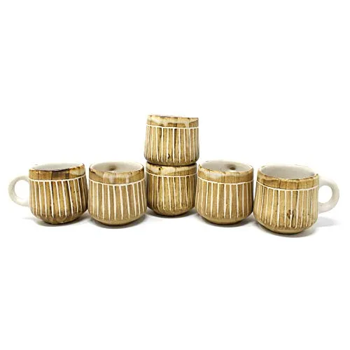 The Earth Store Ceramic Handcrafted Microwave Safe Blaze Tea Cup/Coffee Cup Set Ideal Best Gift for Friends, Family, Home, Office use, Kitchen Cup (Set of 6, 220 ML)