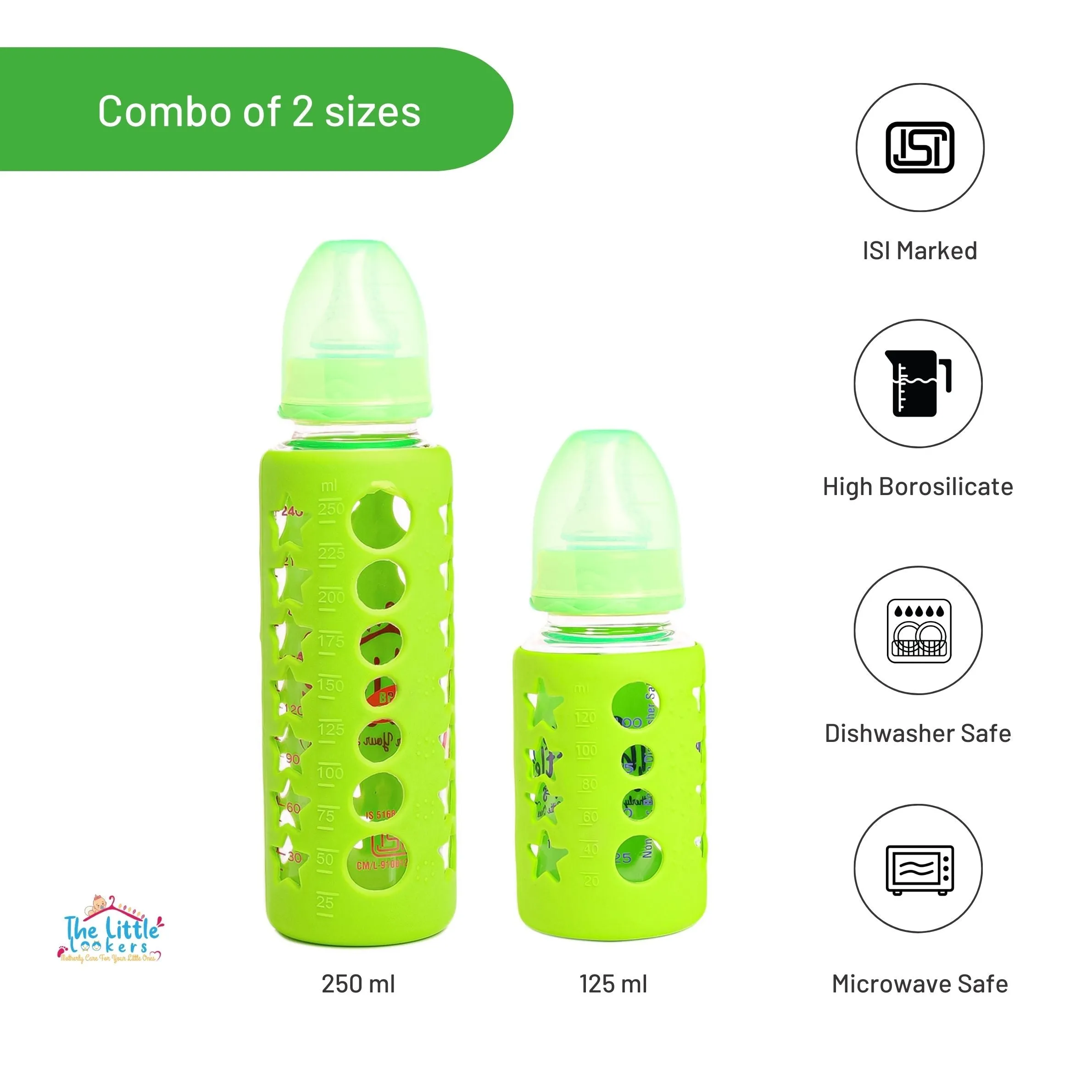 The Little Lookers High Borosilicate Glass Feeding Bottle for Baby/Feeder for Newborn | Super Soft Flow Control & Anti Colic Nipple for Infants/Toddlers