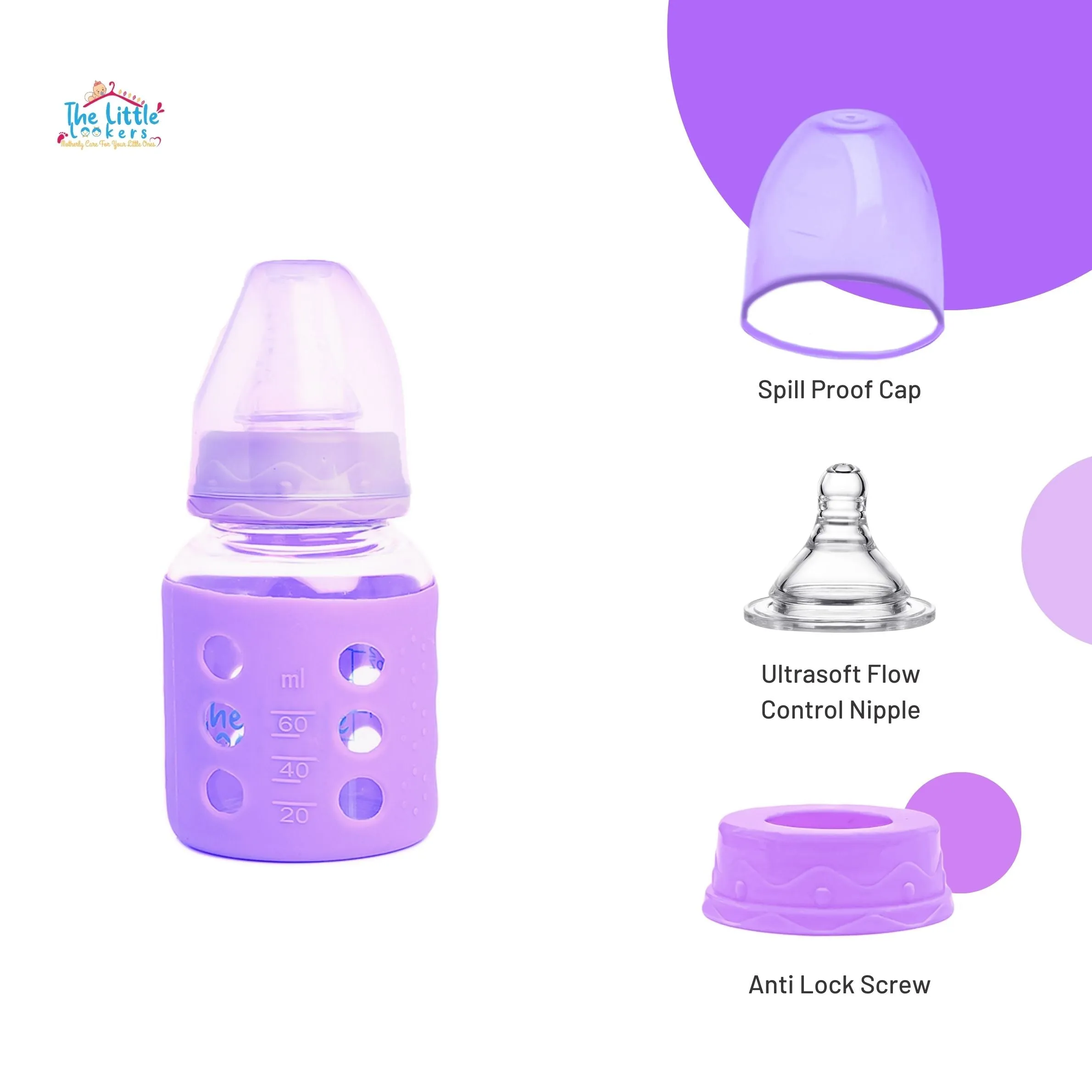 The Little Lookers High Borosilicate Glass Feeding Bottle for Baby/Feeder for Newborn | Super Soft Flow Control & Anti Colic Nipple for Infants/Toddlers