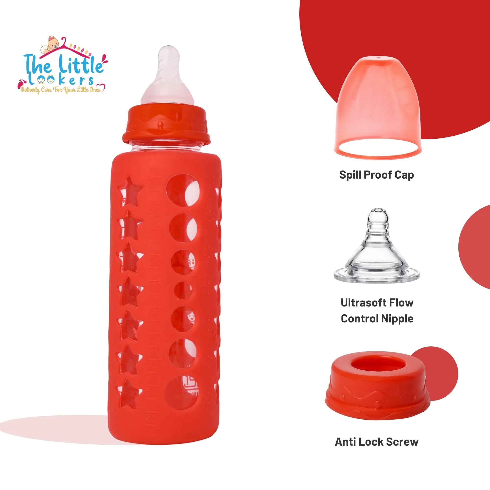 The Little Lookers High Borosilicate Glass Feeding Bottle for Baby/Feeder for Newborn | Super Soft Flow Control & Anti Colic Nipple for Infants/Toddlers