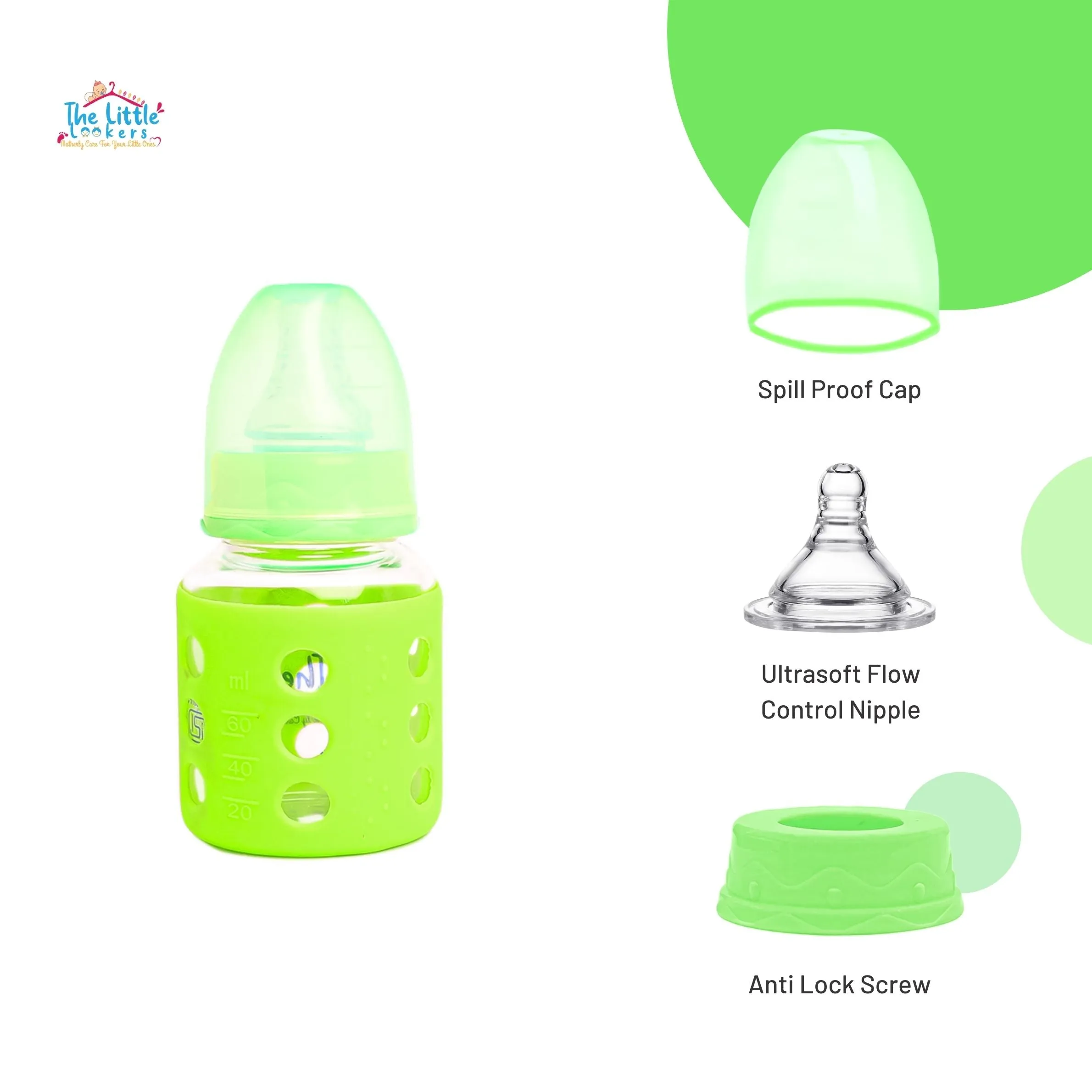 The Little Lookers High Borosilicate Glass Feeding Bottle for Baby/Feeder for Newborn | Super Soft Flow Control & Anti Colic Nipple for Infants/Toddlers