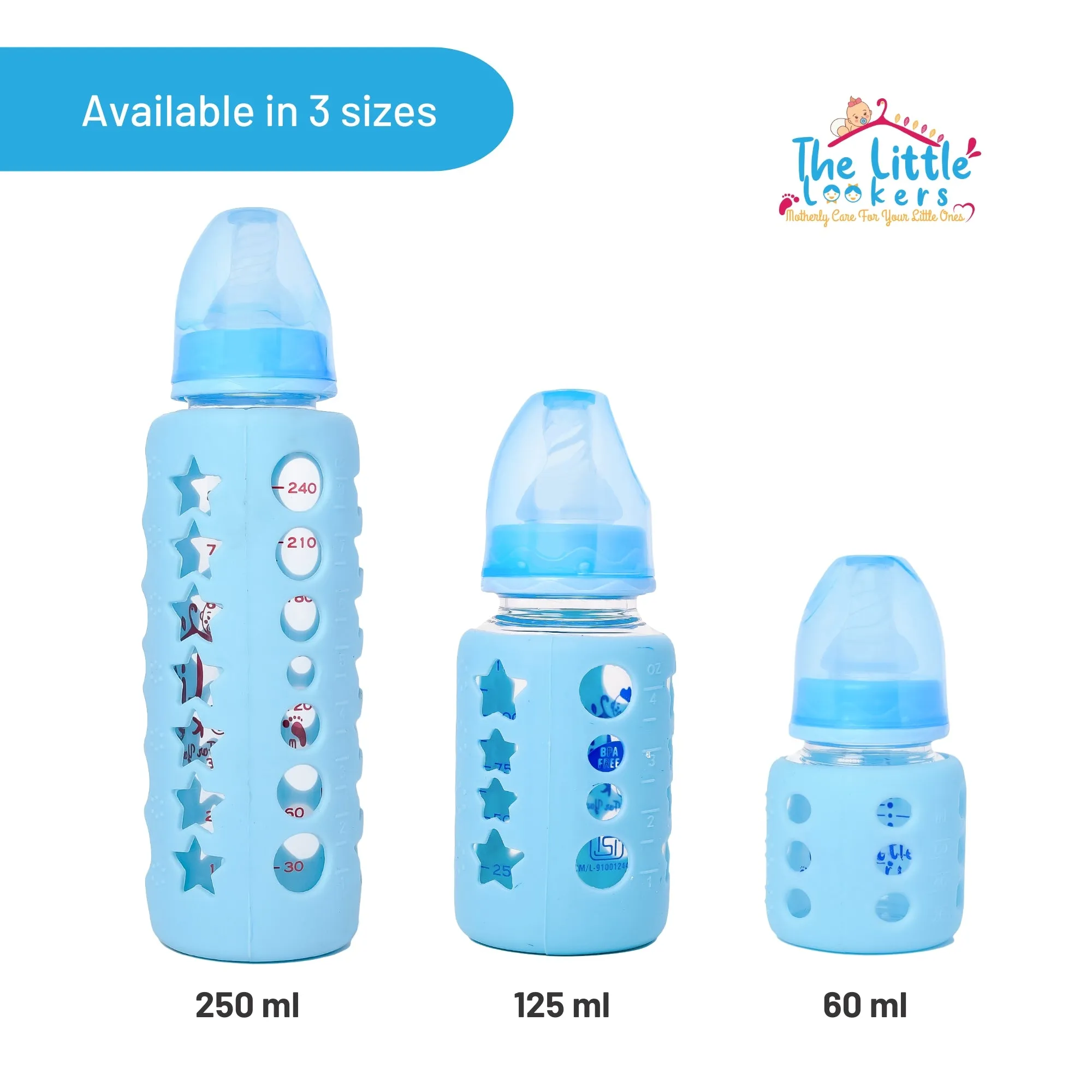 The Little Lookers High Borosilicate Glass Feeding Bottle for Baby/Feeder for Newborn |Super Soft Flow Control & Anti Colic Nipple for Infants/Toddlers(Pack of 3)