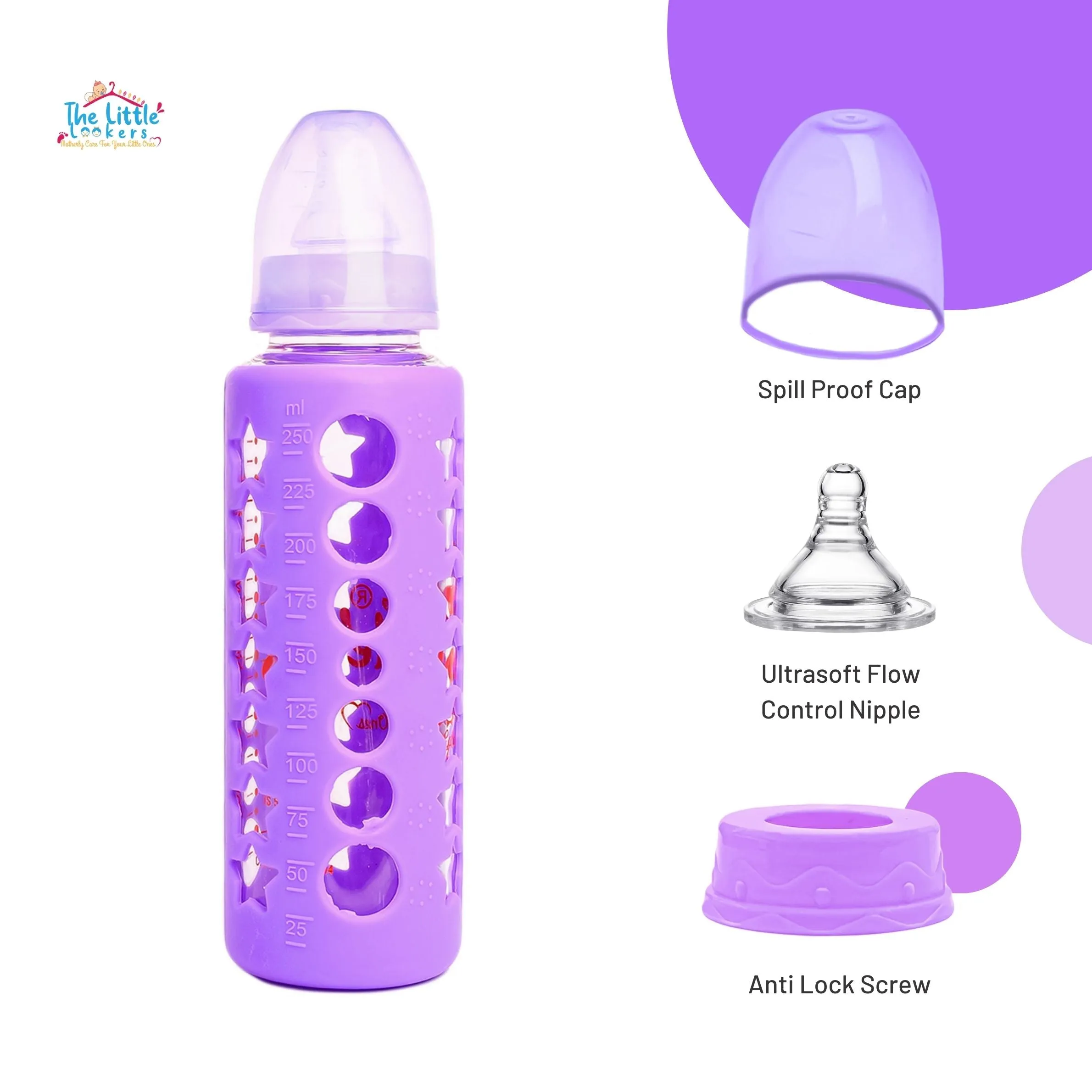 The Little Lookers High Borosilicate Glass Feeding Bottle for Baby/Feeder for Newborn |Super Soft Flow Control & Anti Colic Nipple for Infants/Toddlers(Pack of 3)