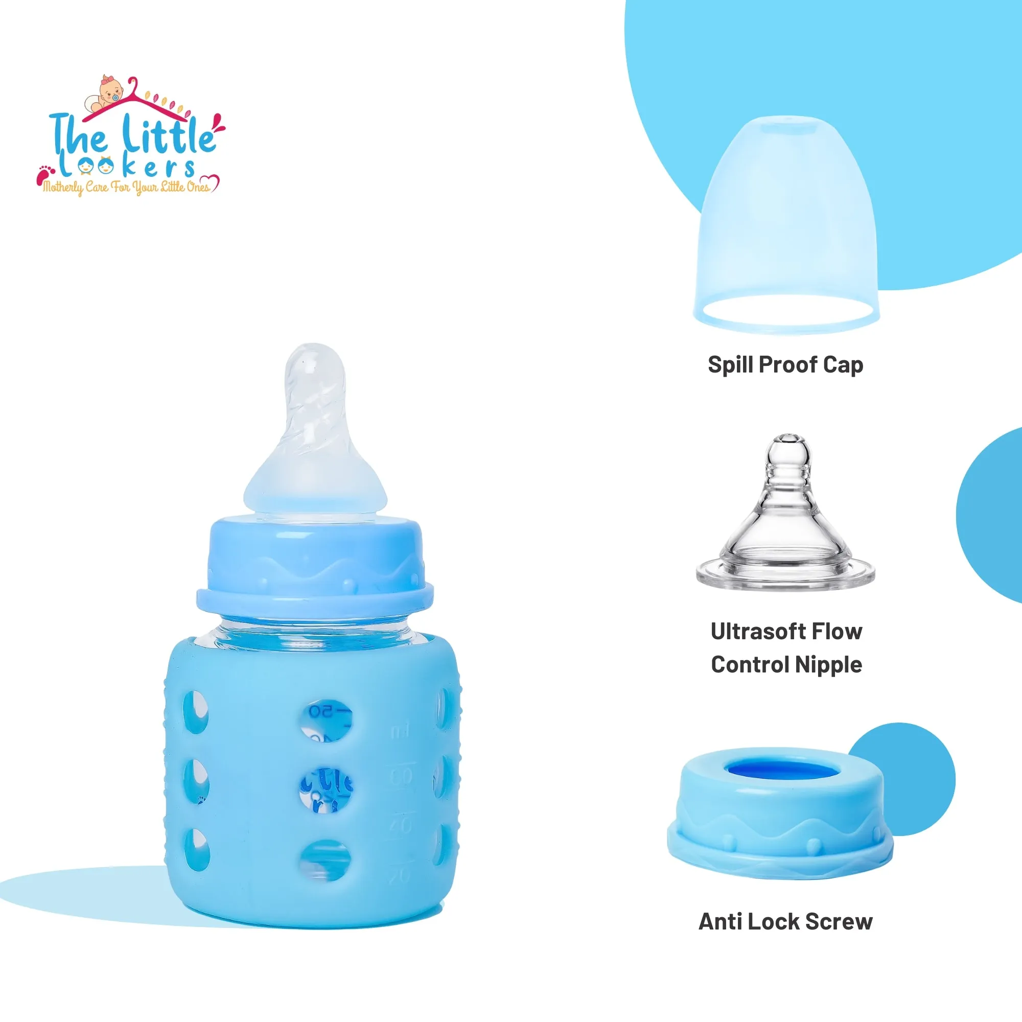 The Little Lookers High Borosilicate Glass Feeding Bottle for Baby/Feeder for Newborn |Super Soft Flow Control & Anti Colic Nipple for Infants/Toddlers(Pack of 3)