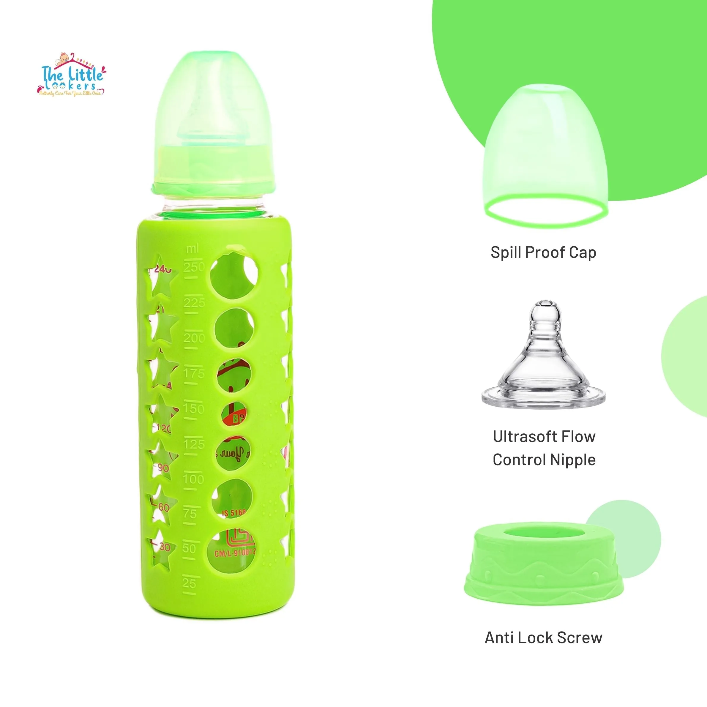 The Little Lookers High Borosilicate Glass Feeding Bottle for Baby/Feeder for Newborn |Super Soft Flow Control & Anti Colic Nipple for Infants/Toddlers(Pack of 3)