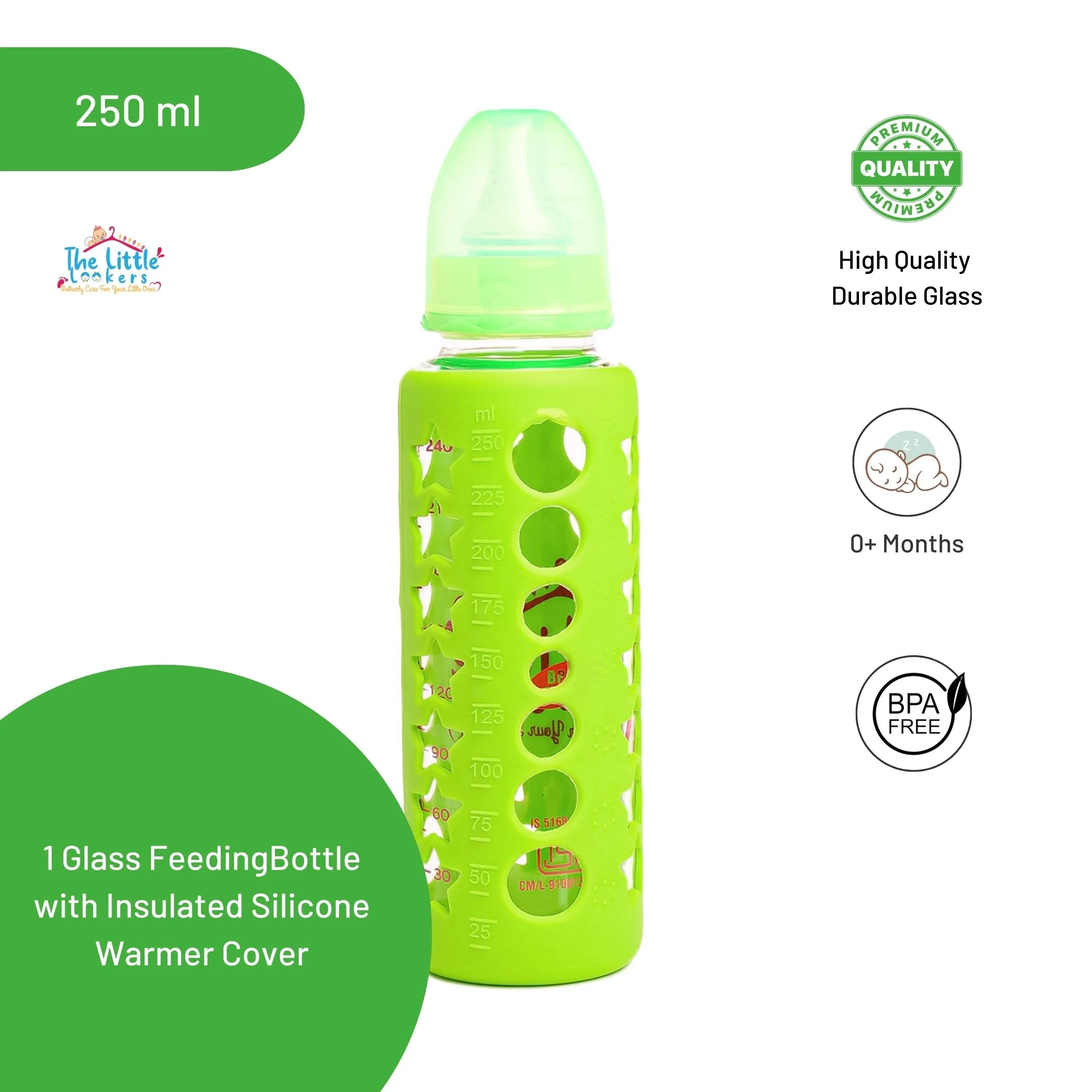 The Little Lookers High Borosilicate Glass Feeding Bottle for Baby/Feeder for Newborn |Super Soft Flow Control & Anti Colic Nipple for Infants/Toddlers(Pack of 3)