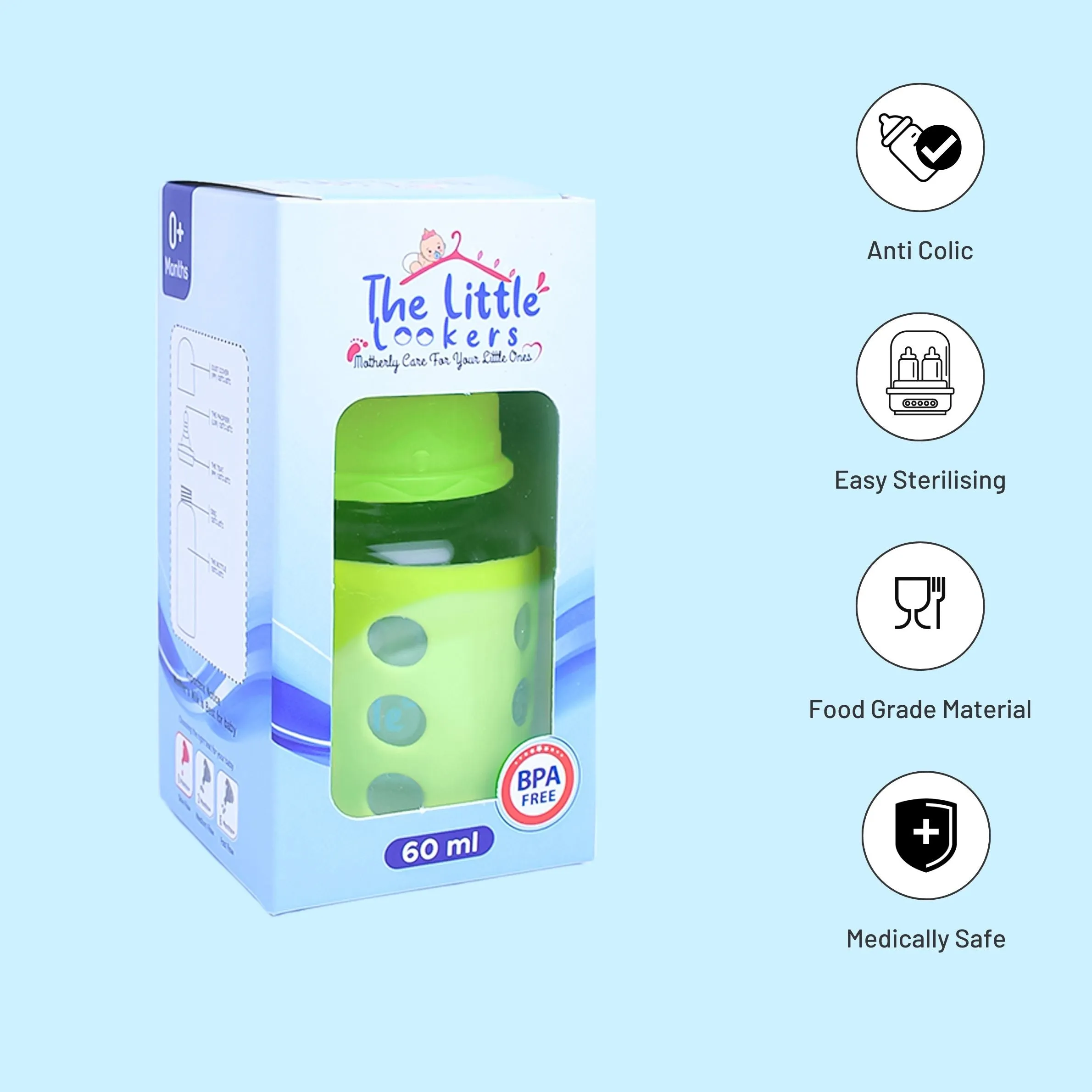 The Little Lookers High Borosilicate Glass Feeding Bottle for Baby/Feeder for Newborn |Super Soft Flow Control & Anti Colic Nipple for Infants/Toddlers(Pack of 3)