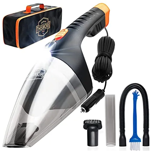 ThisWorx Car Vacuum Cleaner 2.0 - Portable Handheld Mini Vacuum Cleaner W/ 16ft Cord, Bag, & Attachments - Small Vacuum for Car, RV, Boats, Travel - Car Accessories