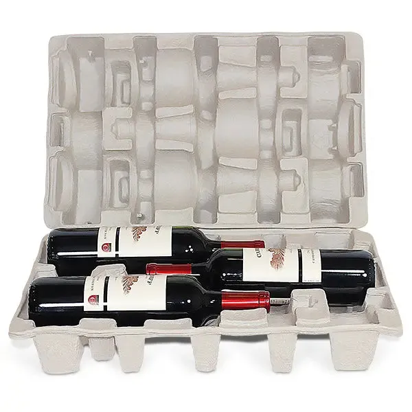 Three (3) Bottle Wine Shippers - Kit - 2 pulp shipping trays & 1 outer shipping box