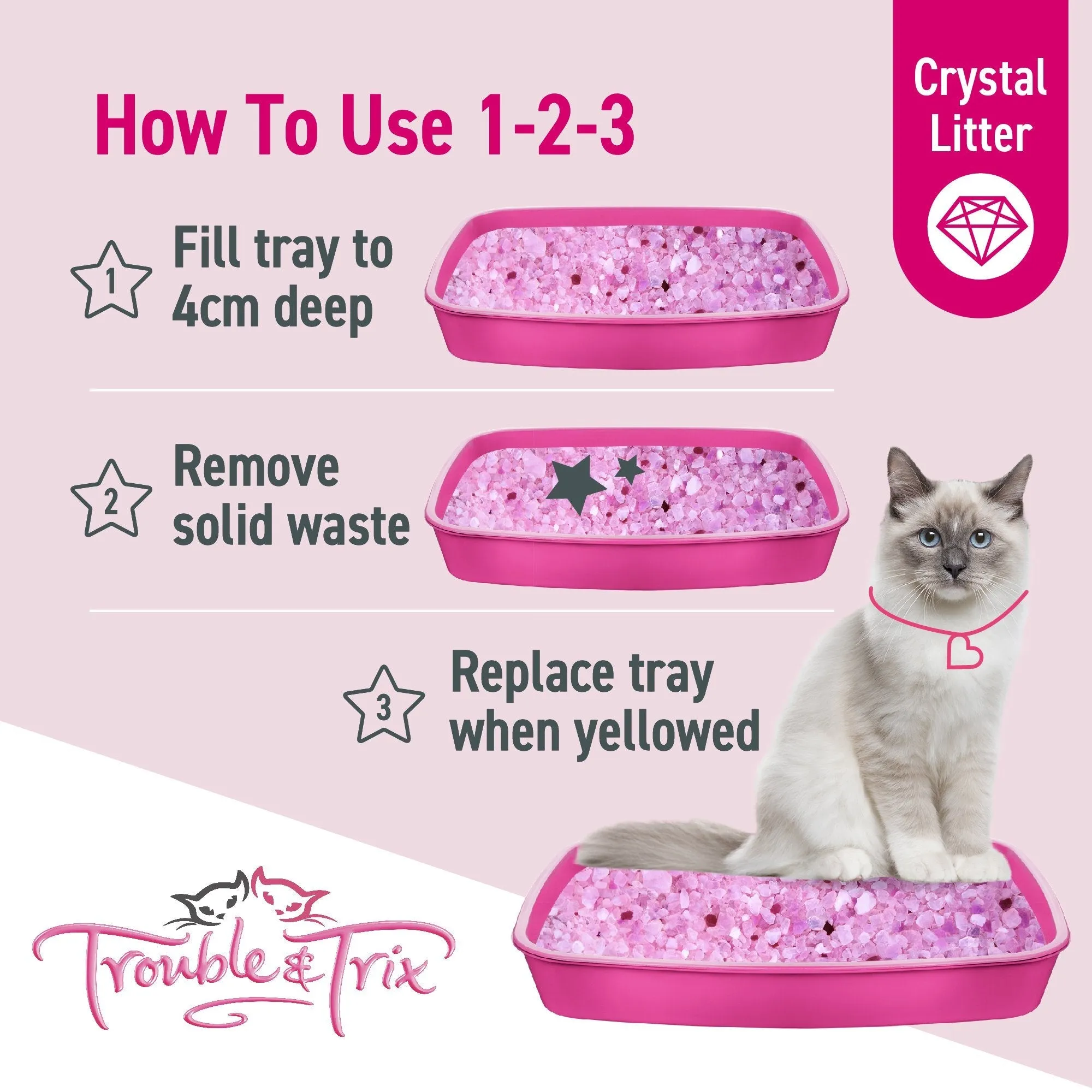 Trouble and Trix Odour Neutralising Anti-Bacterial Crystal Cat Litter 15L/6.4Kg