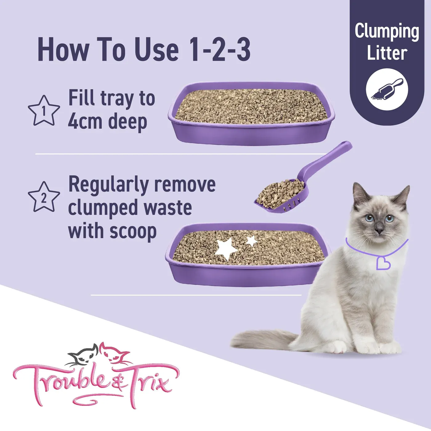 Trouble and Trix Odour Neutralising Lavender Clumping Cat Litter 15L