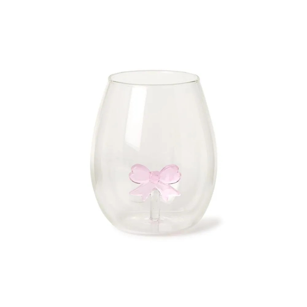 Two's Company Bow Stemless Wine Glass