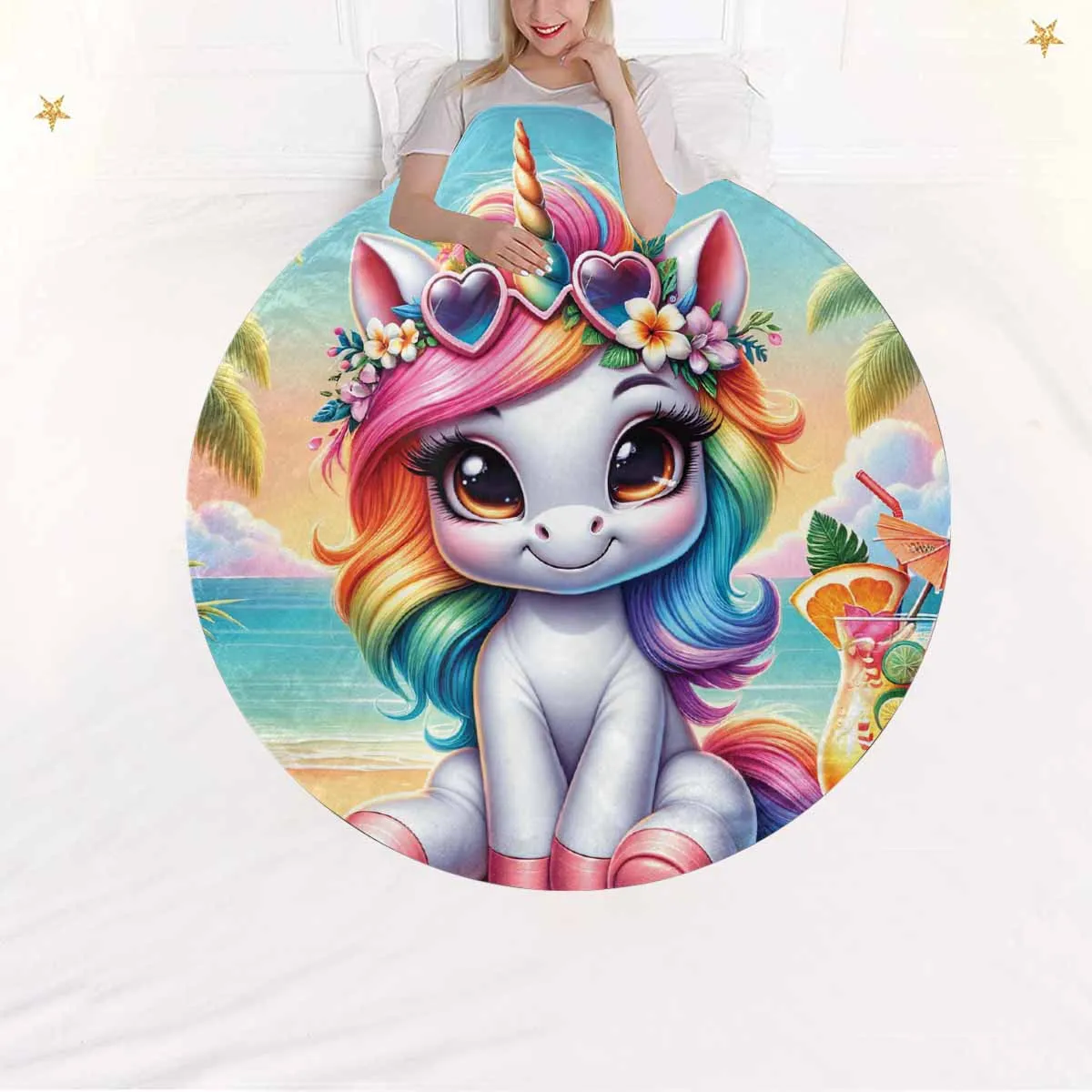 Unicorn_Awd35125  Circular Micro Fleece Blanket 47"