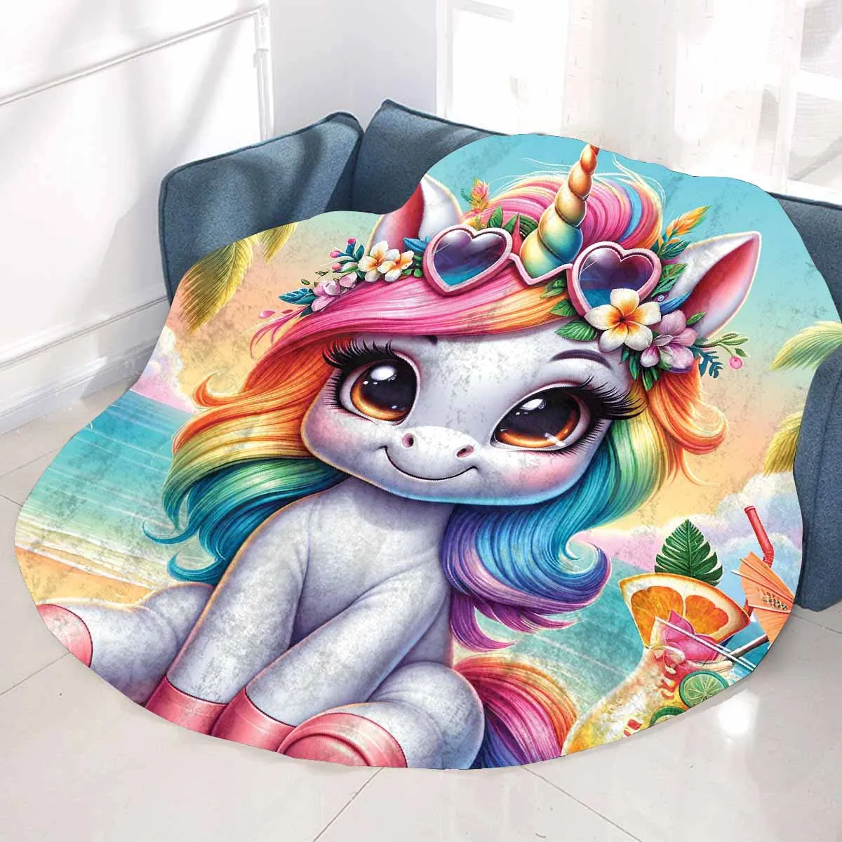 Unicorn_Awd35125  Circular Micro Fleece Blanket 60"