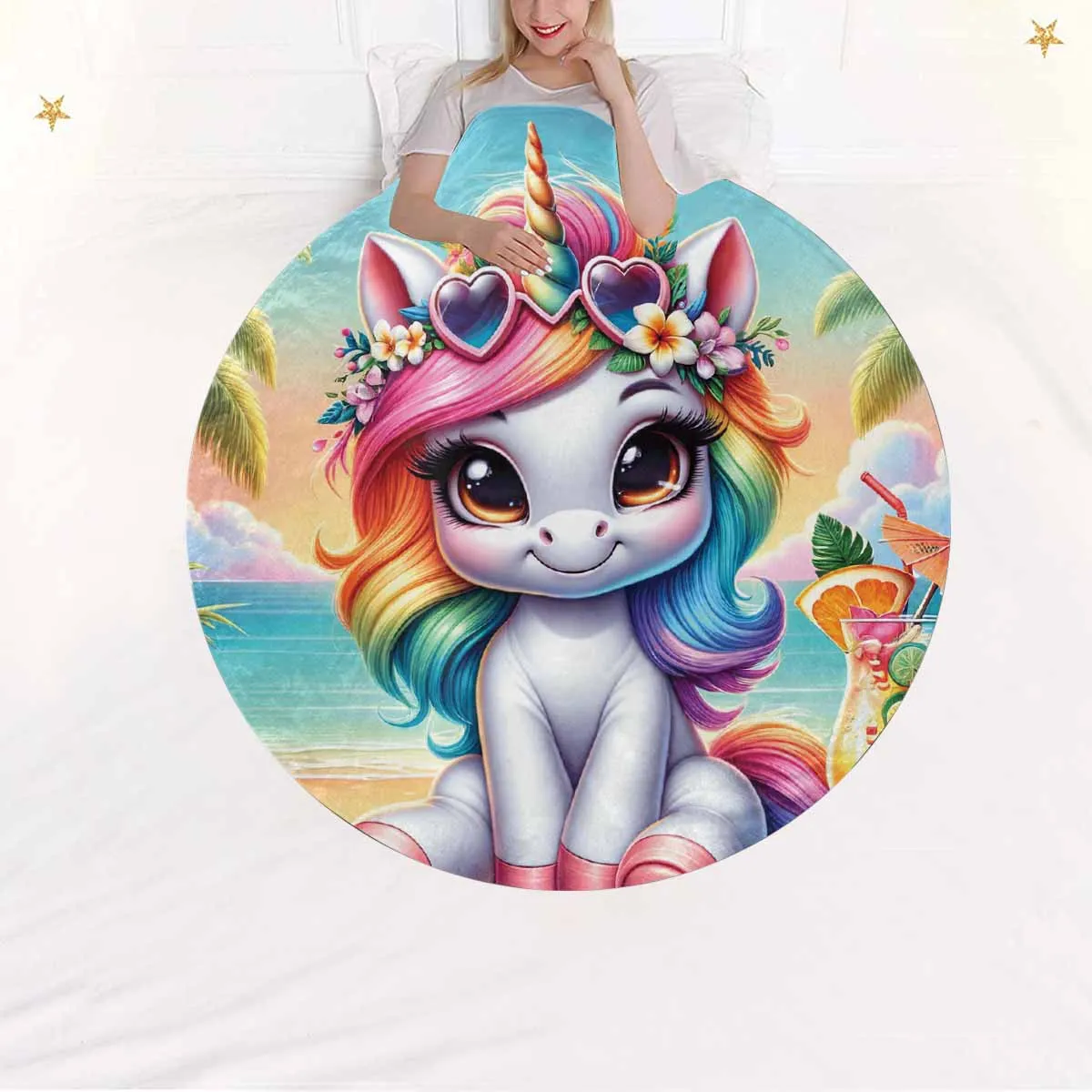 Unicorn_Awd35125  Circular Micro Fleece Blanket 60"