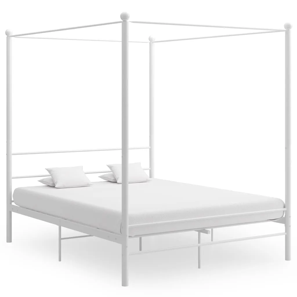 vidaXL Bed Frame with Canopy without Mattress White 160x200 cm Metal