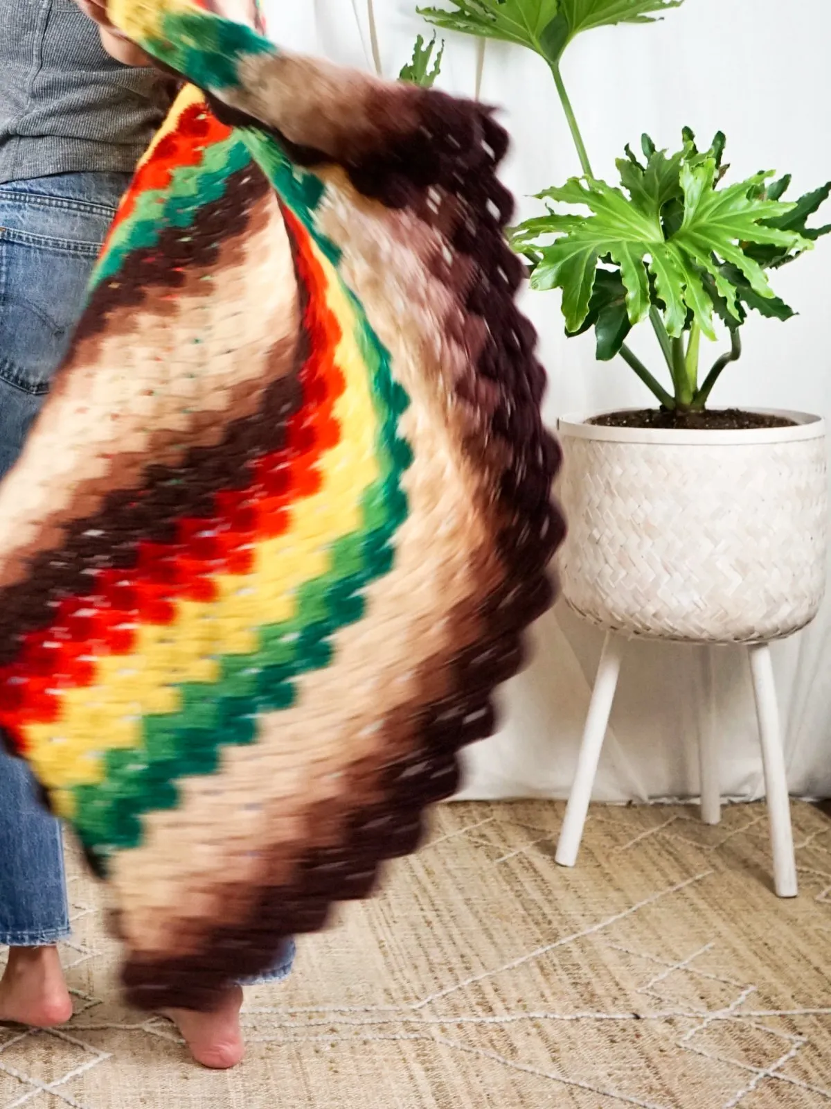 Vintage Wool Crochet Rainbow Blanket