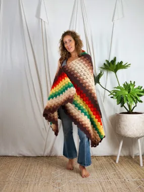 Vintage Wool Crochet Rainbow Blanket