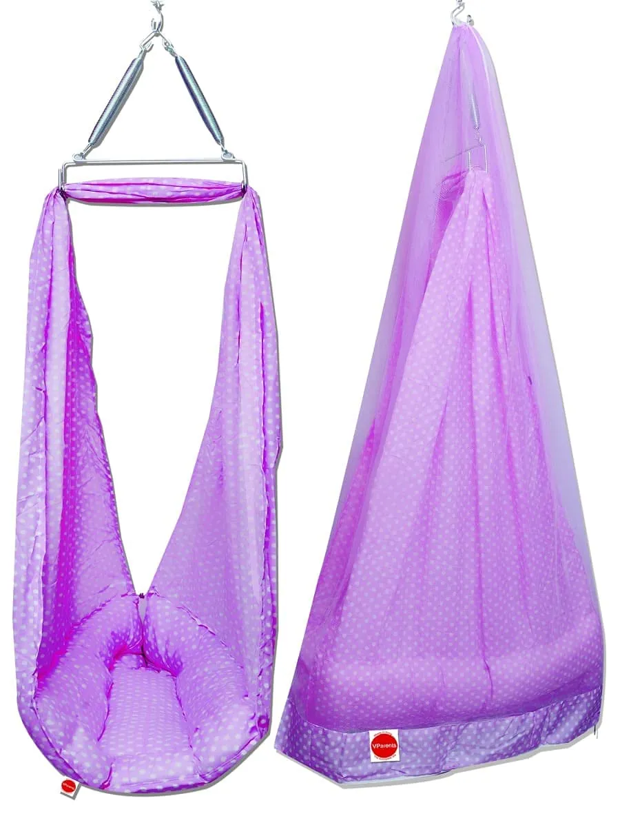 VParents Toddler Baby Swing Cradle with Mosquito Net Spring and Metal Window Cradle Hanger (Purple)