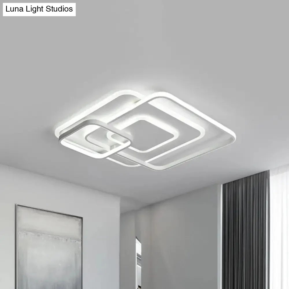 W Hotel LED Flush Mount Light - Modern White Ceiling Lamp - Stacking Square Acrylic Frame - Warm/White Light - 18"/21.5