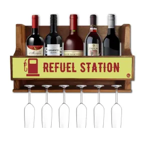 Wall Mounted Wine Glass Rack Mini Bar for 5 Bottles 6 Glasses - Refuel Station