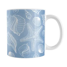 White Seashell Pattern Blue Beach Mug