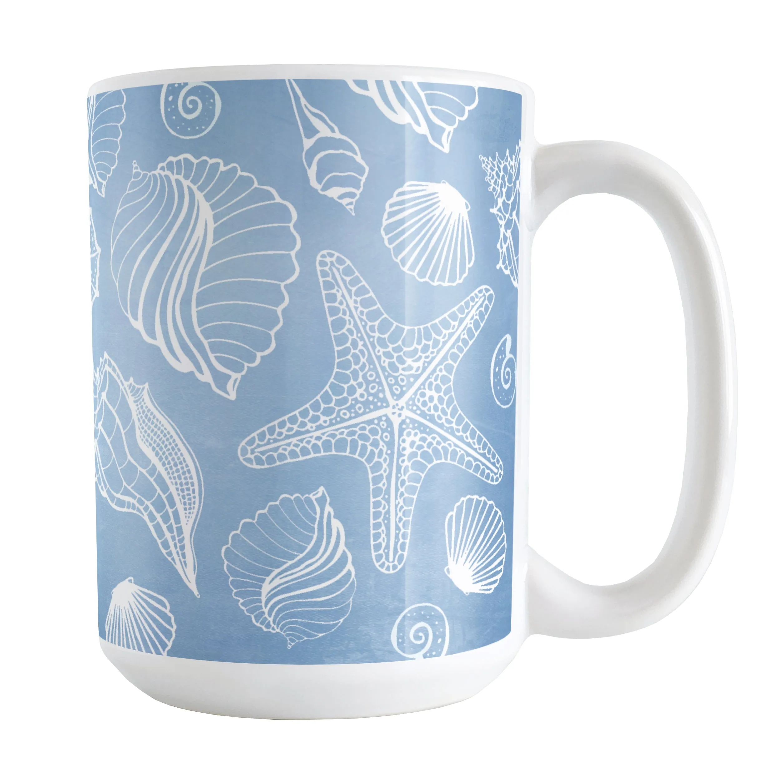 White Seashell Pattern Blue Beach Mug