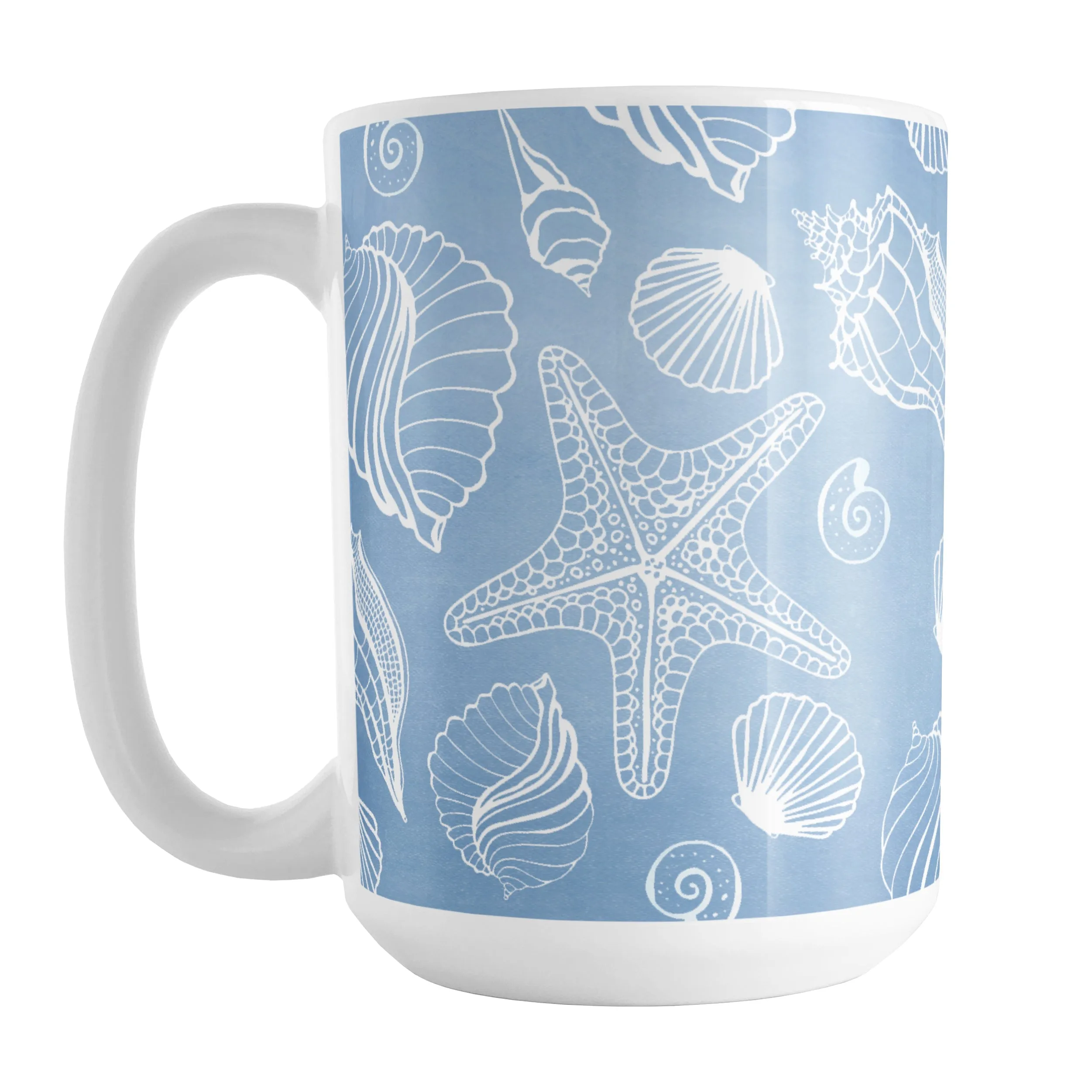 White Seashell Pattern Blue Beach Mug