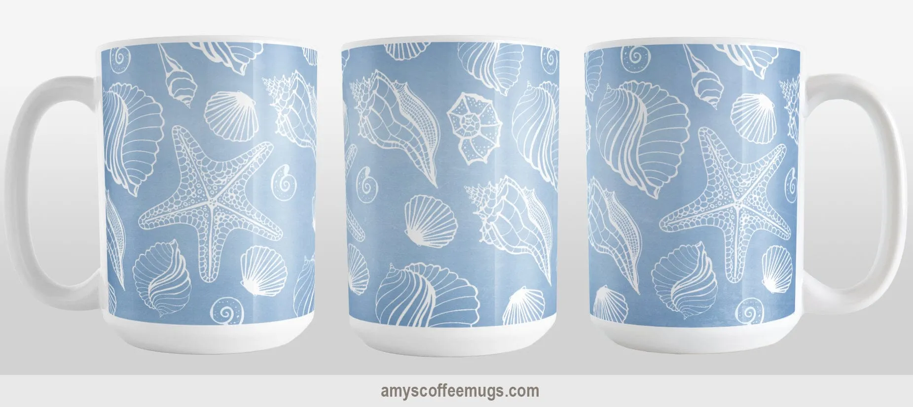 White Seashell Pattern Blue Beach Mug