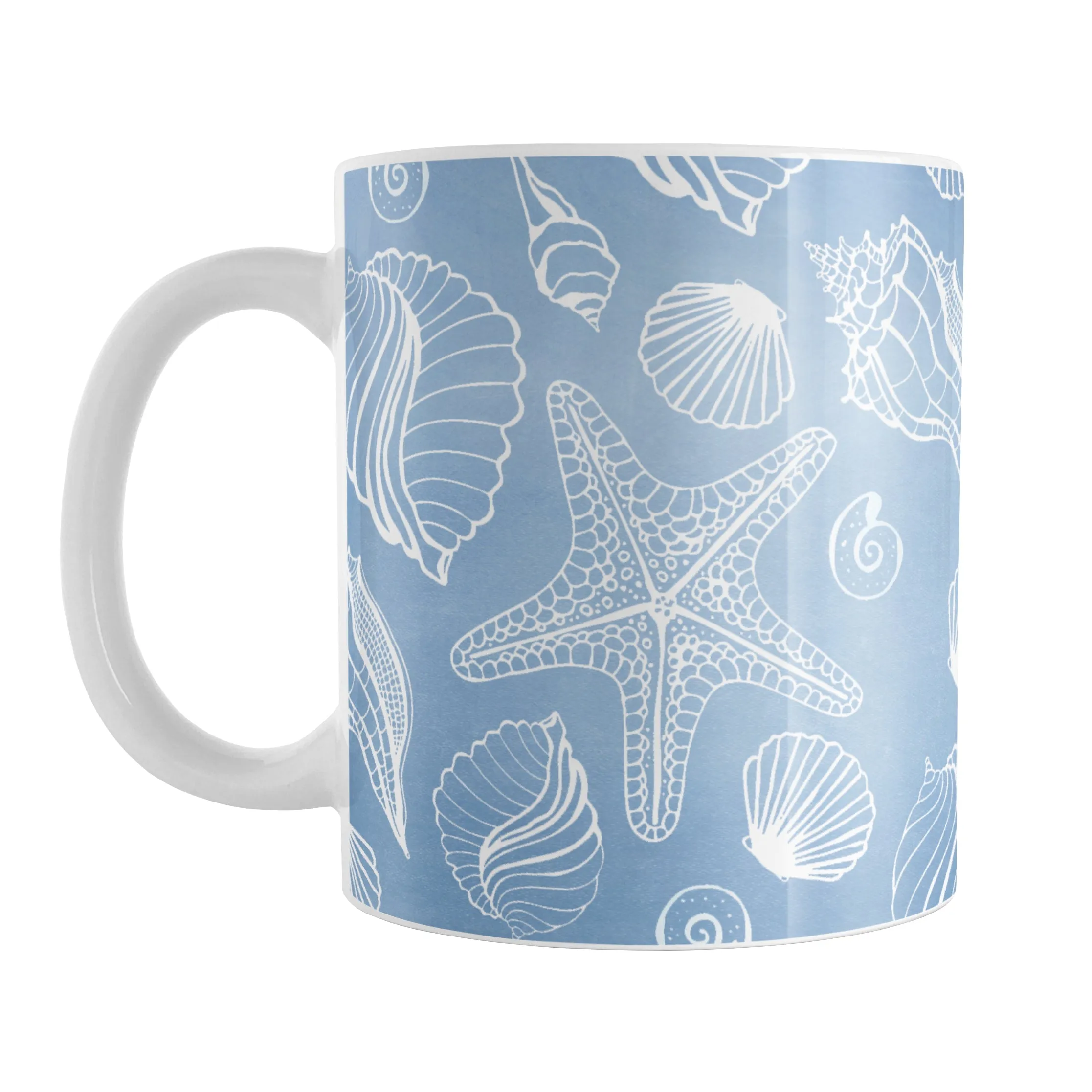 White Seashell Pattern Blue Beach Mug