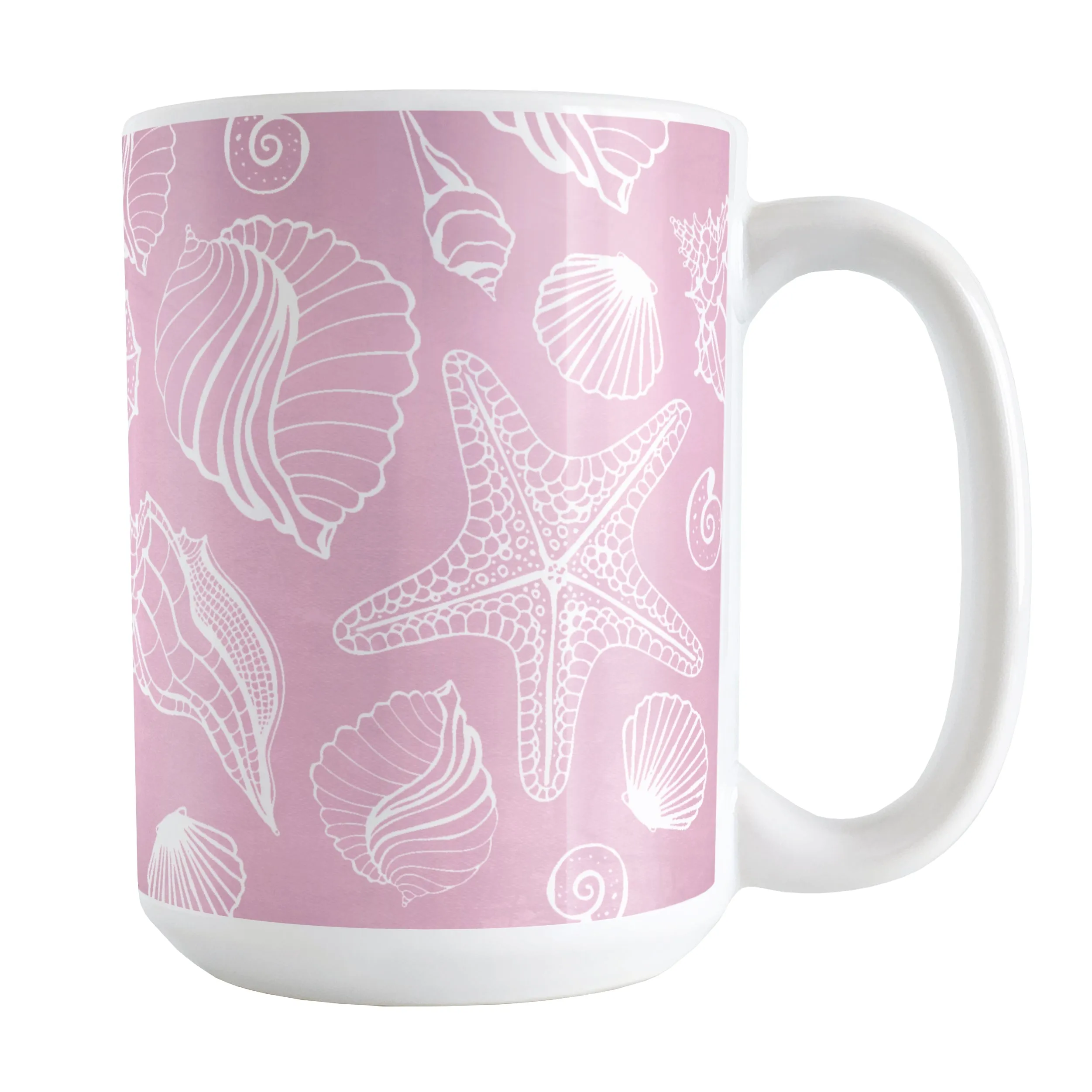 White Seashell Pattern Pink Beach Mug