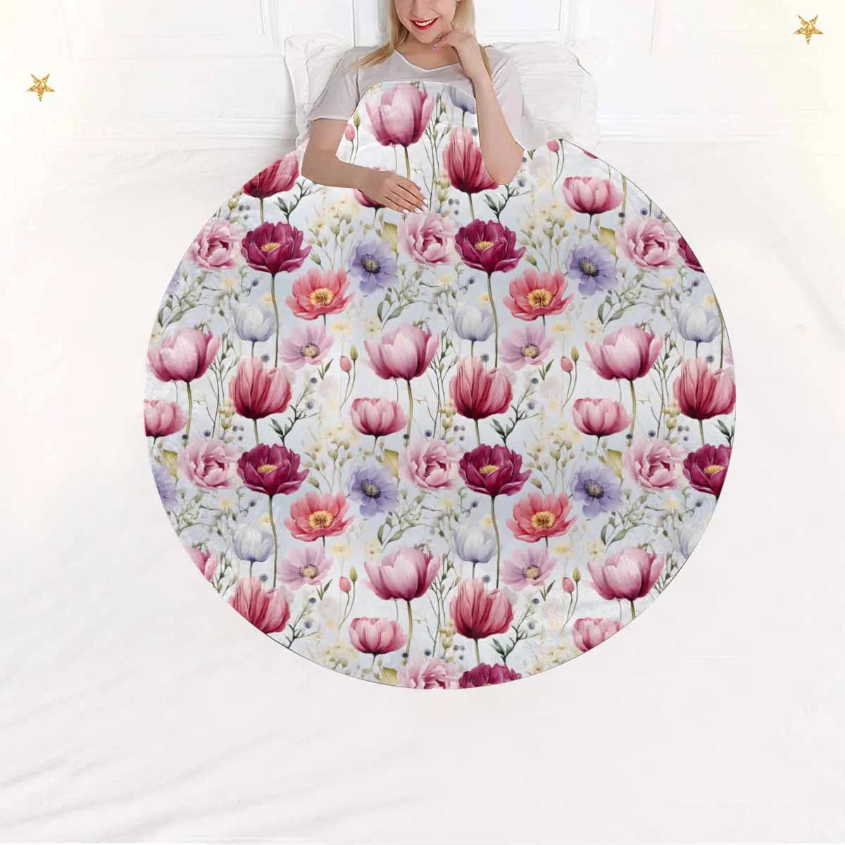 Wildflowers  Circular Micro Fleece Blanket 47"